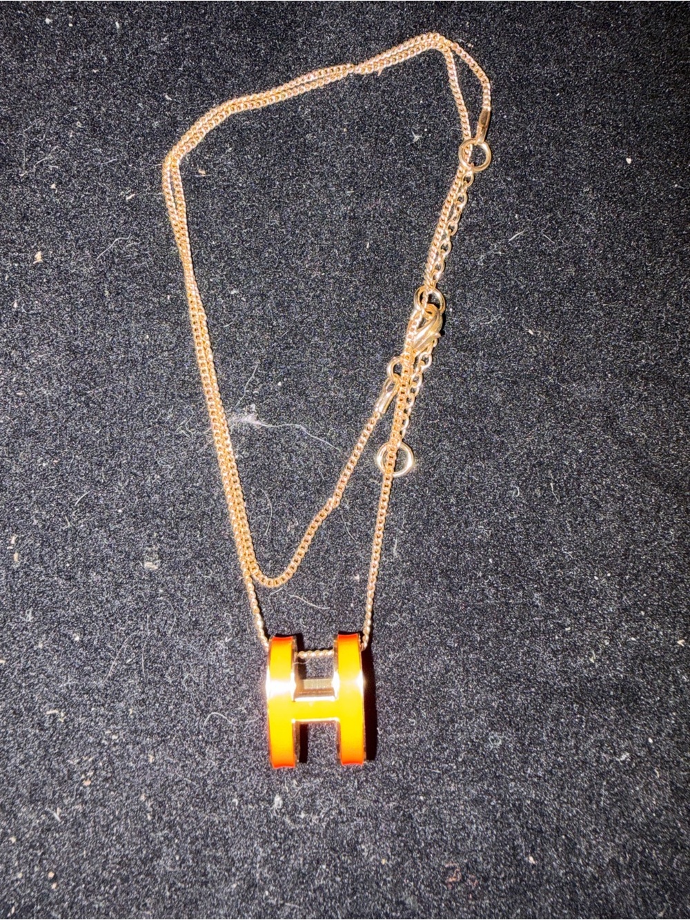 Goldtone Chain Necklace with Orange 'H' Pendant
